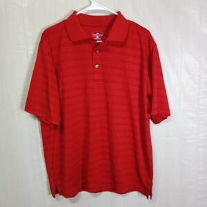 🦋  Pro Player Golf Polo Shirt Red Striped Lightweight Relaxed FitL
